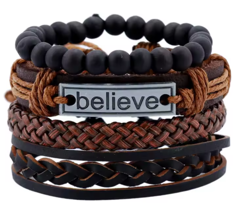 4 Pcs Leather Wraps Rope Winding Bracelets