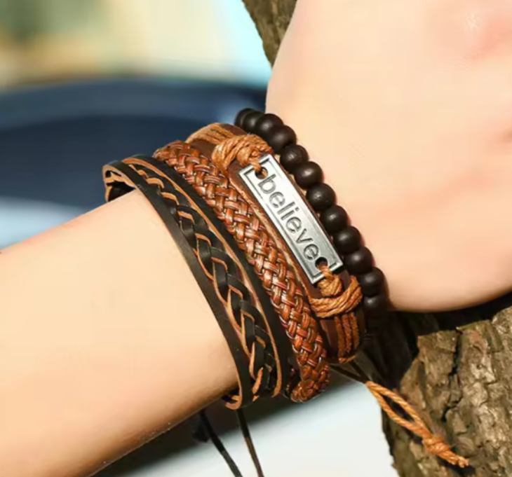 4 Pcs Leather Wraps Rope Winding Bracelets