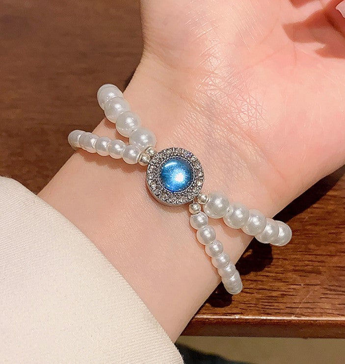 WHITE PEARLS BLUE CRYSTAL KOREAN BRACELET