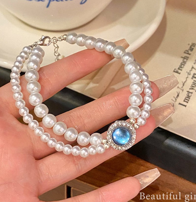 WHITE PEARLS BLUE CRYSTAL KOREAN BRACELET