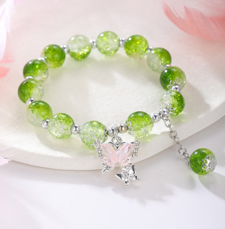 GREEN CRYSTAL BEADED BUTTERFLY BRACELETS KOREAN BRACELETS