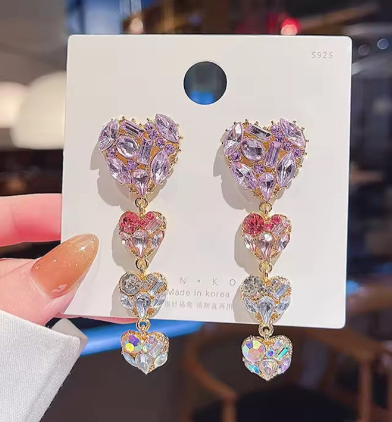 Heart Crystal Long Zirconia Drop Earring