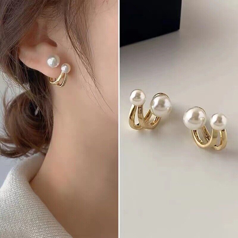 Bow Pearl Huggie Earring