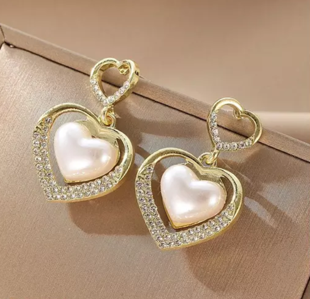 Heart Pearl Drop Earring