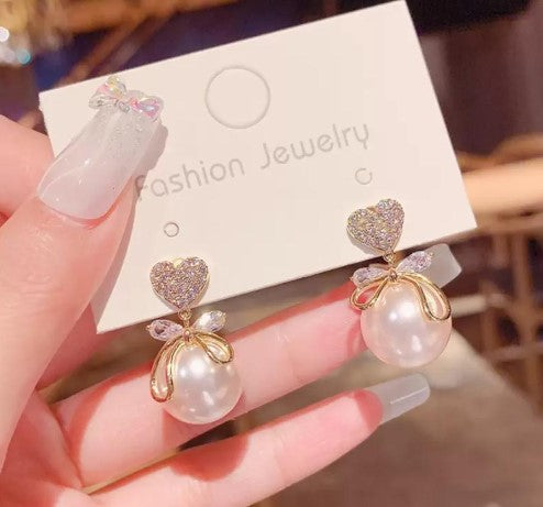 Heart Bow Pearl Drop Earring