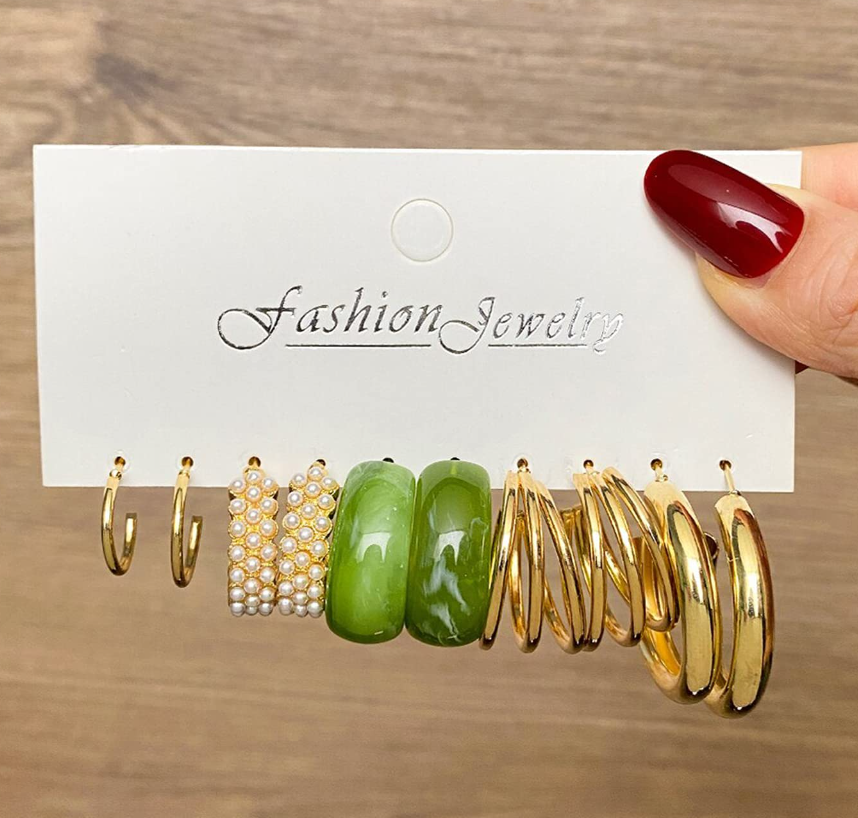 5 pc Combo Pearl Hoop Drop Earring