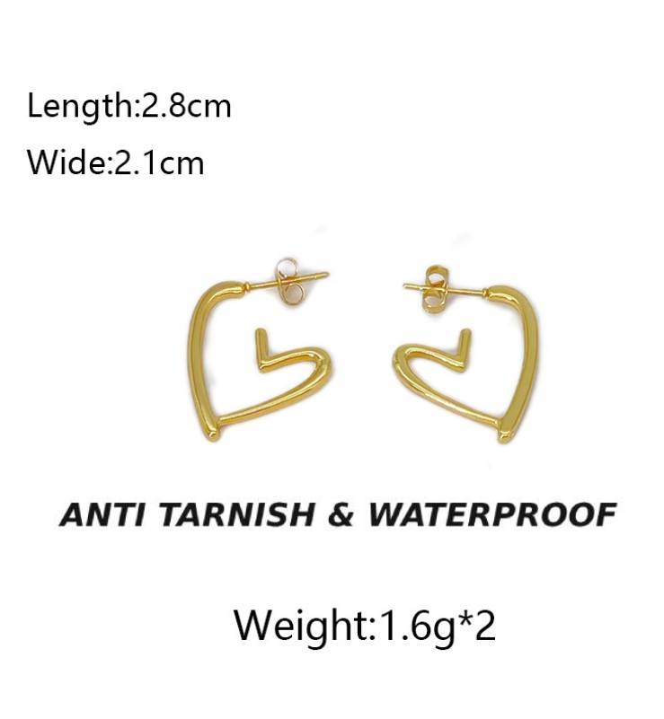 GOLD ANTI TARNISH HEART HOOP KOREAN EARRINGS