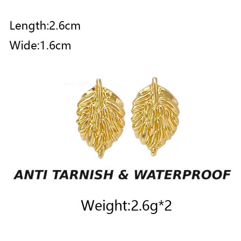 GOLD ANTI TARNISH LEAF STUD KOREAN EARRINGS