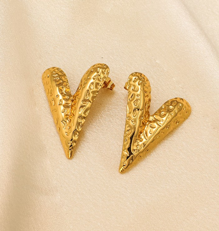 GOLD ANTI TARNISH V SHAPED DROP KOREAN EARRINGS