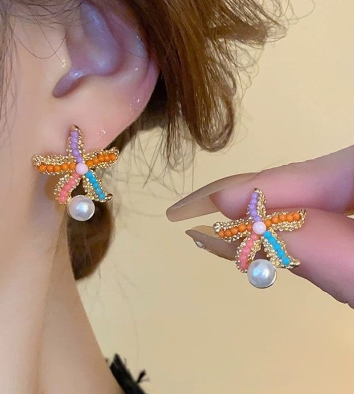 PEARLS STARFISH STUDS KOREAN EARRINGS