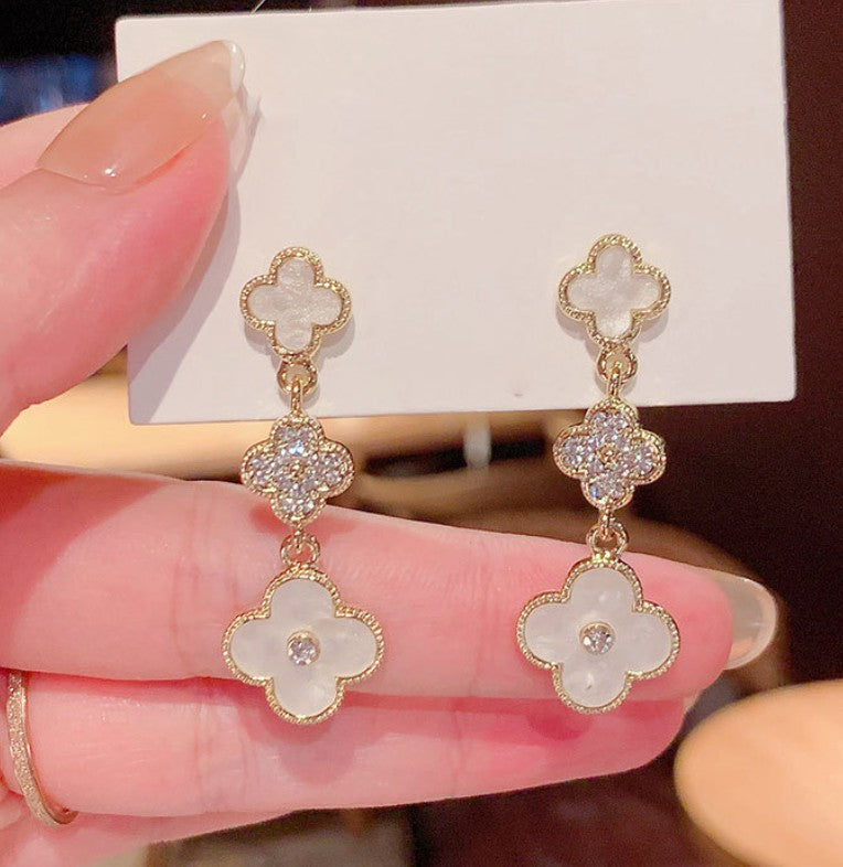CLOVER AD STONE DROP KOREAN EARRINGS