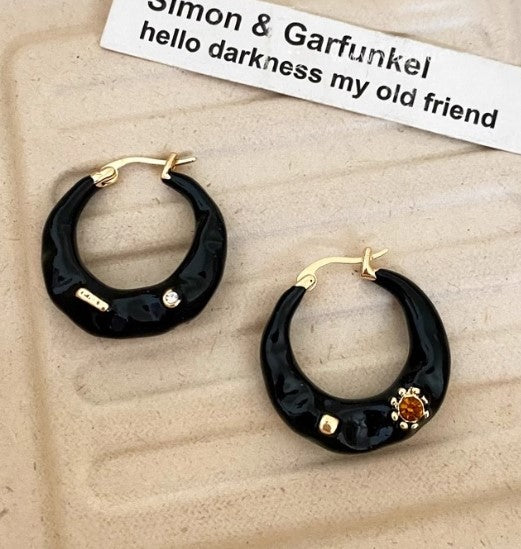 BLACK HOOP KOREAN EARRINGS