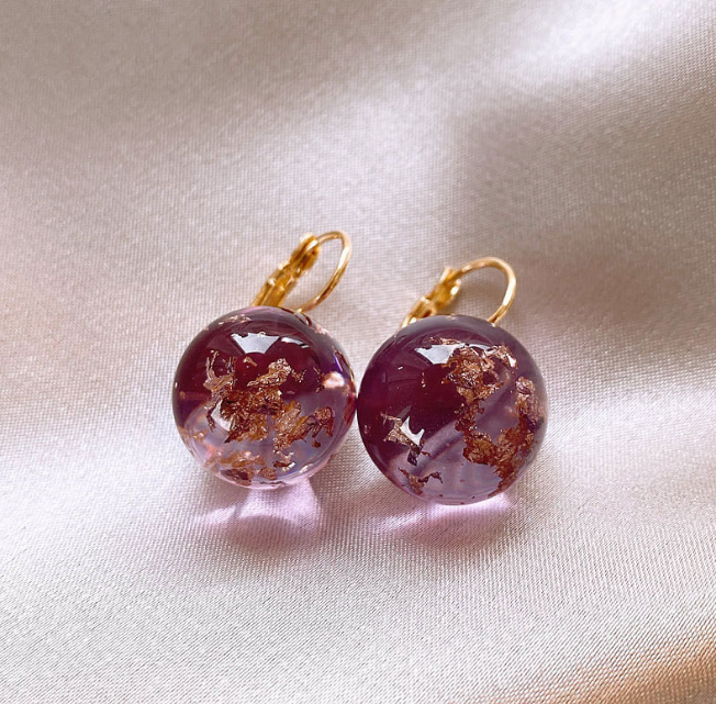 RESIN BALL CRYSTALS KOREAN EARRINGS