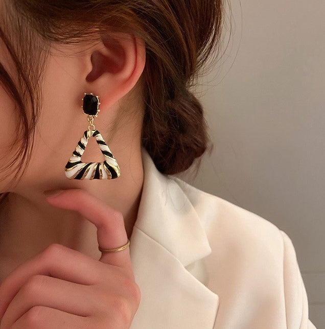 TRIANGLE STRIPPED DROP KOREAN EARRINGS