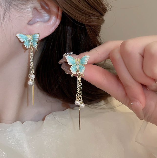 LONG BUTTERFLY DROP KOREAN EARRINGS