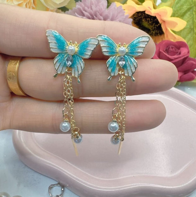 LONG BUTTERFLY DROP KOREAN EARRINGS