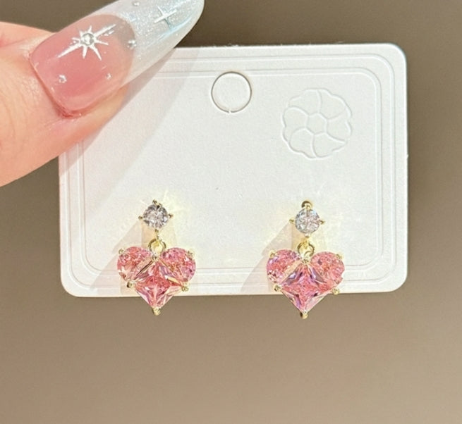 HEART AD STONE DROP KOREAN EARRINGS