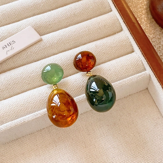 RESIN ASYMMETRICAL DROP KOREAN EARRINGS