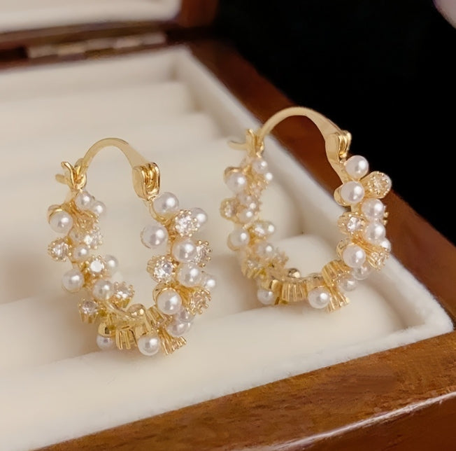 PEARL AD STONE HOOP KOREAN EARRINGS