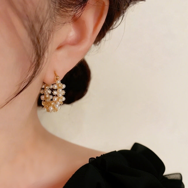 PEARL AD STONE HOOP KOREAN EARRINGS
