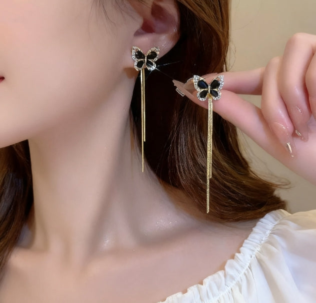 LONG CHAIN BUTTERFLY TASSEL KOREAN EARRINGS