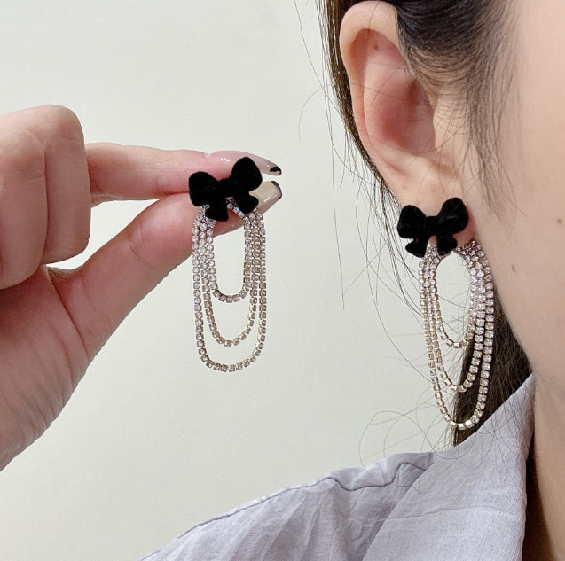 BOW AD STONE DROP KOREAN EARRINGS