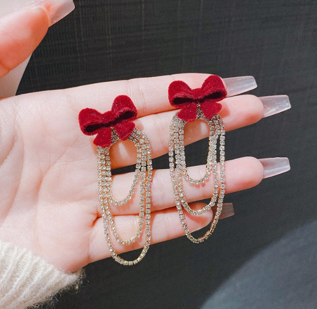 BOW AD STONE DROP KOREAN EARRINGS