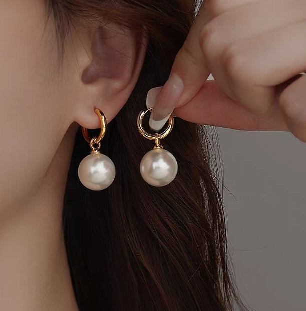 PEARLS DROP HOOP KOREAN EARRINGS