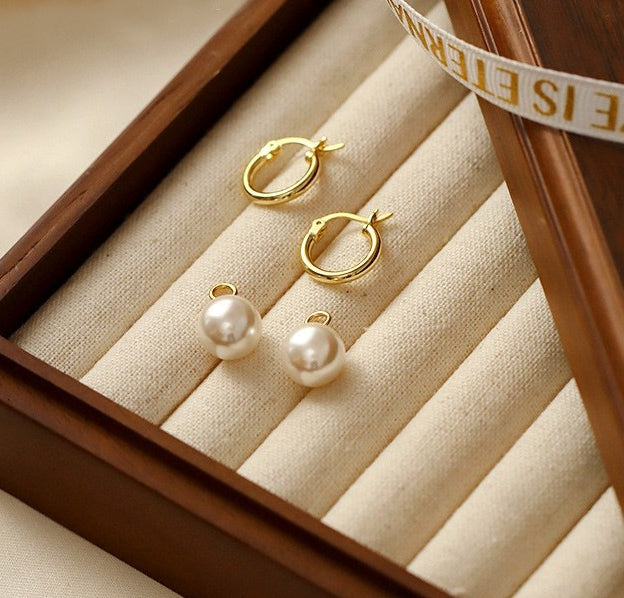 PEARLS DROP HOOP KOREAN EARRINGS