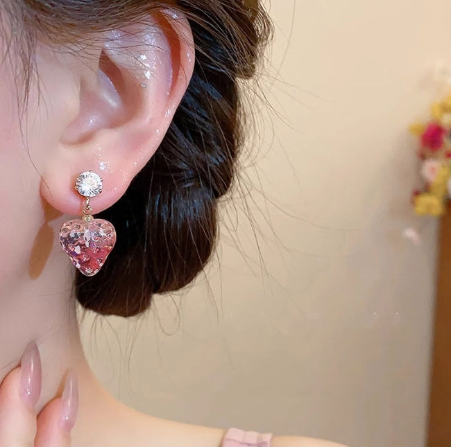 STRAWBERRY CRYSTALS DROP KOREAN EARRINGS