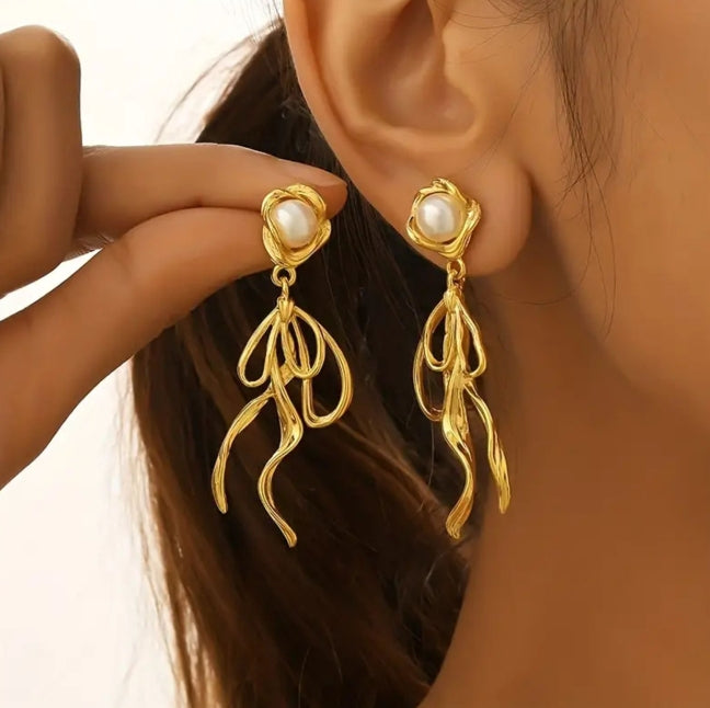 FLOWER BOW DROP KOREAN EARRINGS