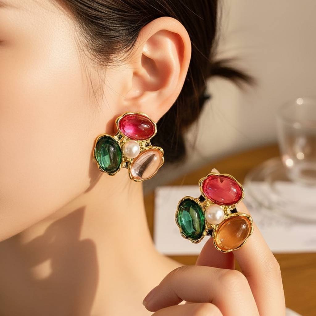CRYSTALS PEARL STUDS KOREAN EARRINGS
