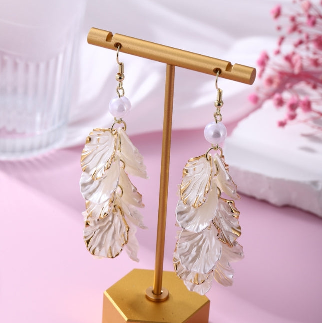 LONG FLORAL PETAL DROP KOREAN EARRINGS