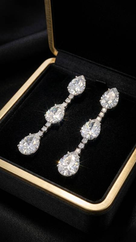 LONG CRYSTALS KOREAN DROP EARRINGS