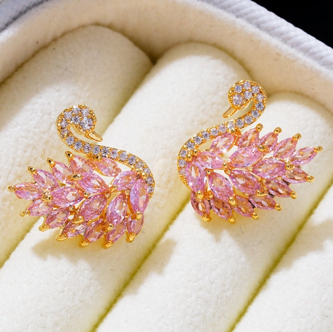 SWAN CRYSTAL KOREAN STUDS EARRINGS