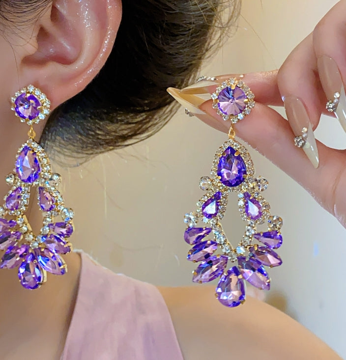 PURPLE STONE BIG JHUMKA DROP EARRINGS