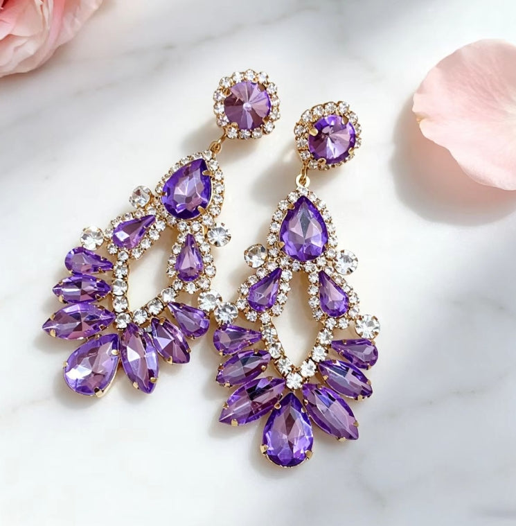 PURPLE STONE BIG JHUMKA DROP EARRINGS