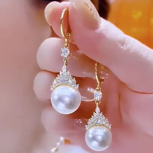 WHITE PEARL DIAMOND DROP EARRINGS