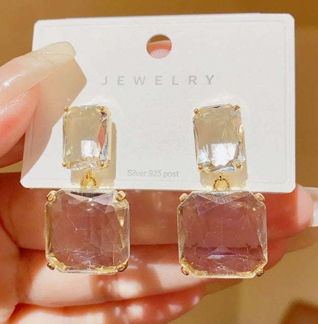 SQUARE SHAPE CRYSTAL DROP EARRINGS
