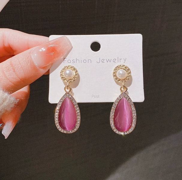 TEAR DROP AD STONE KOREAN DROP EARRING