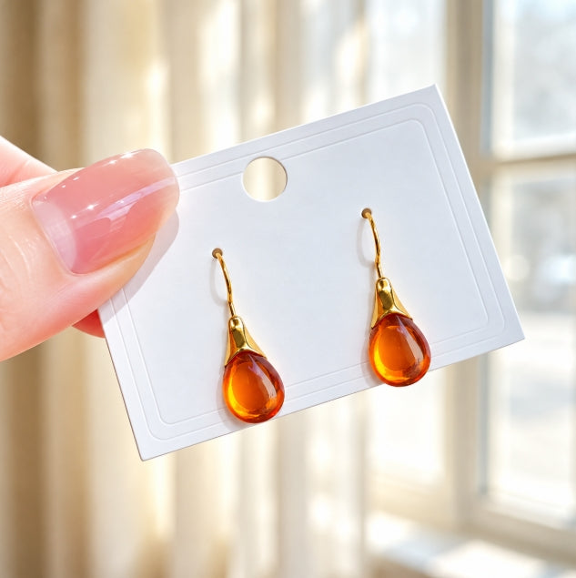 GOLD PLATED AMBER TEARDROP EARRINGS