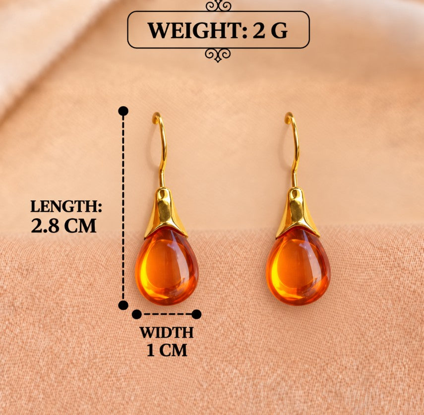 GOLD PLATED AMBER TEARDROP EARRINGS