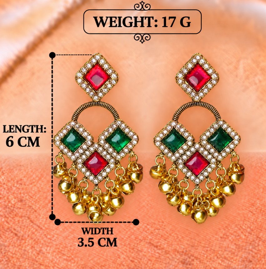 MULTICOLOR STONE WITH GHUNGROO DROP EARRINGS
