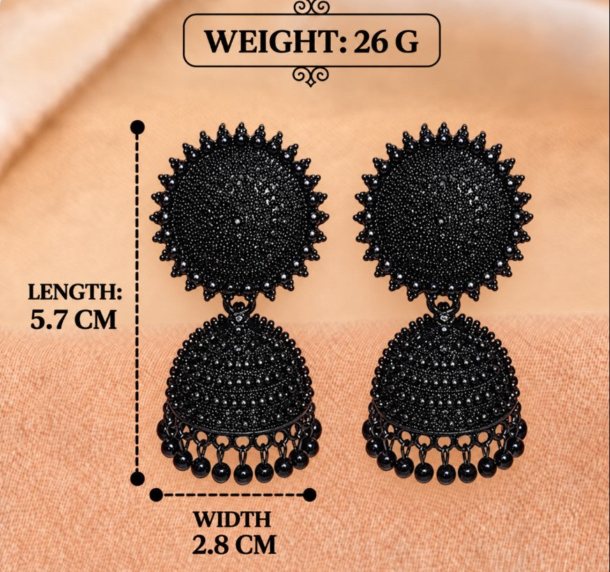 BLACK BEADED TRADITIONAL JHUMKA EARRINGS