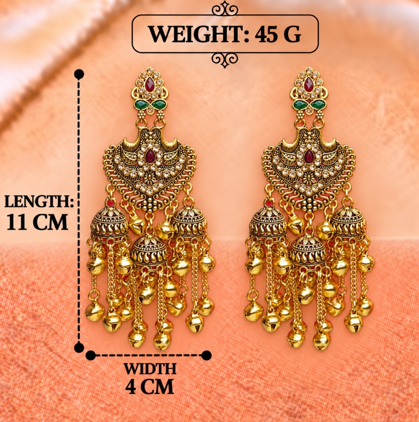 ANTIQUE GOLD LONG BIG CHANDBALI JHUMKA EARRINGS