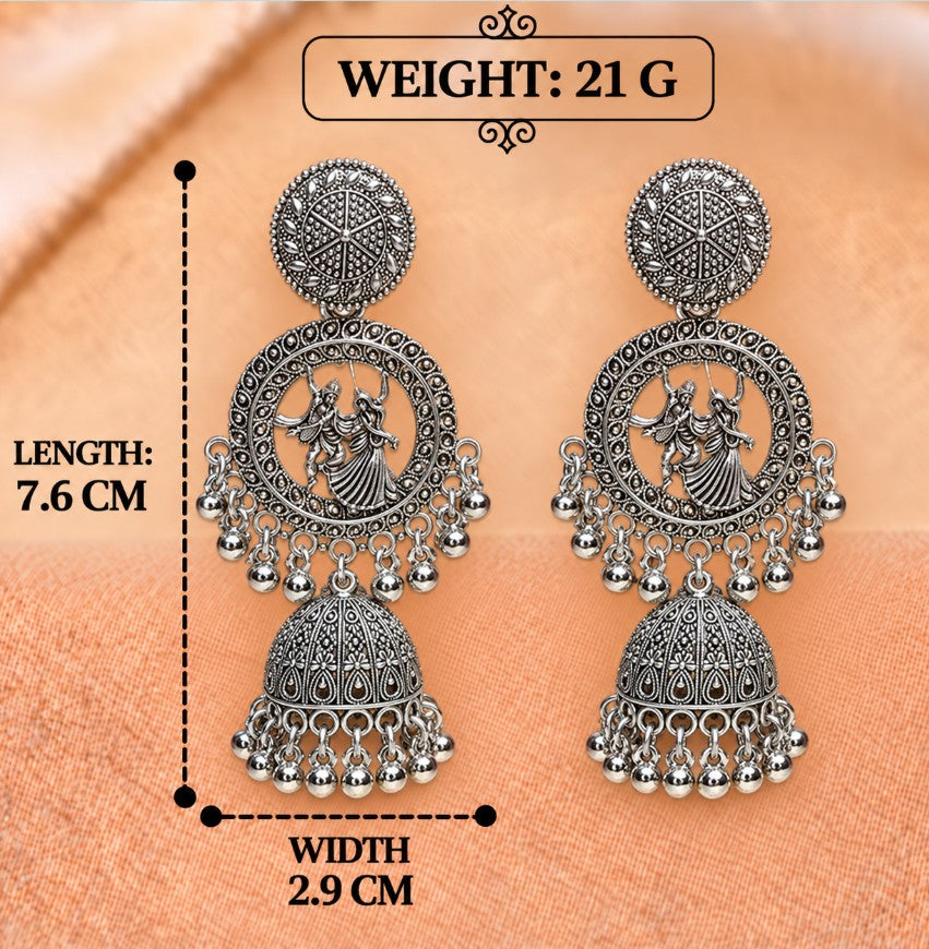 OXIDISED SILVER RADHA KRISHNA JHUMKA EARRING