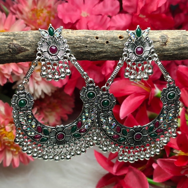 RED GREEN STONE CHANDBALI TRADITIONAL EARRINGS