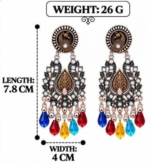 OXIDISED SILVER PEACOCK CHANDBALI DROP EARRINGS