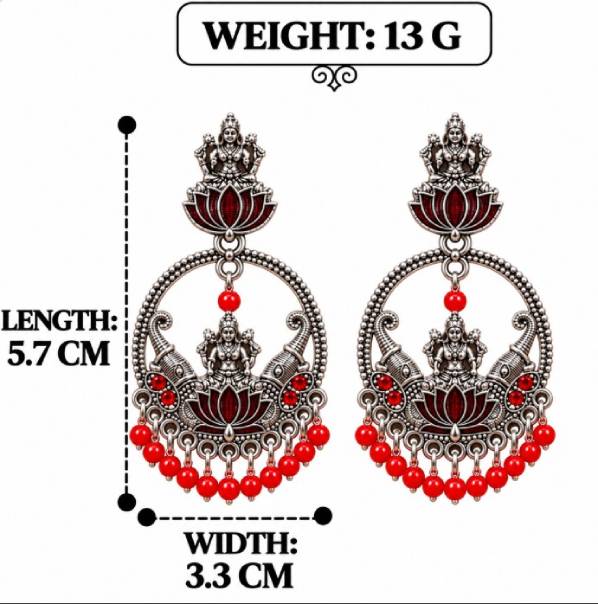 OXIDISED SILVER GODDES LAKSHMI TEMPLE CHANDBALI EARRINGS