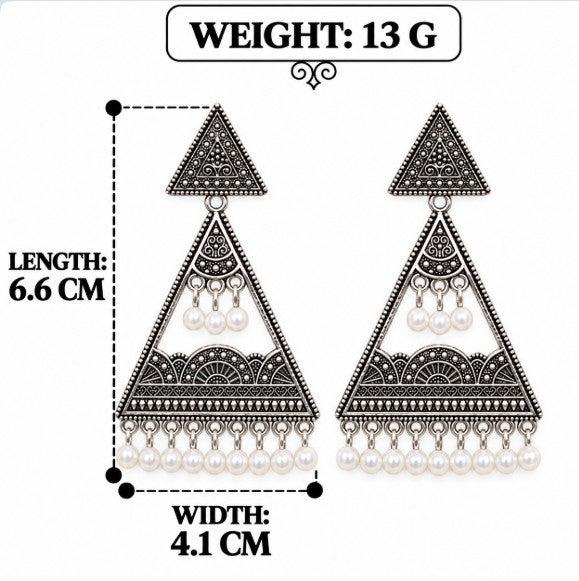 OXIDISED SILVER GEOMETRIC TRIANGLE DROP EARRINGS